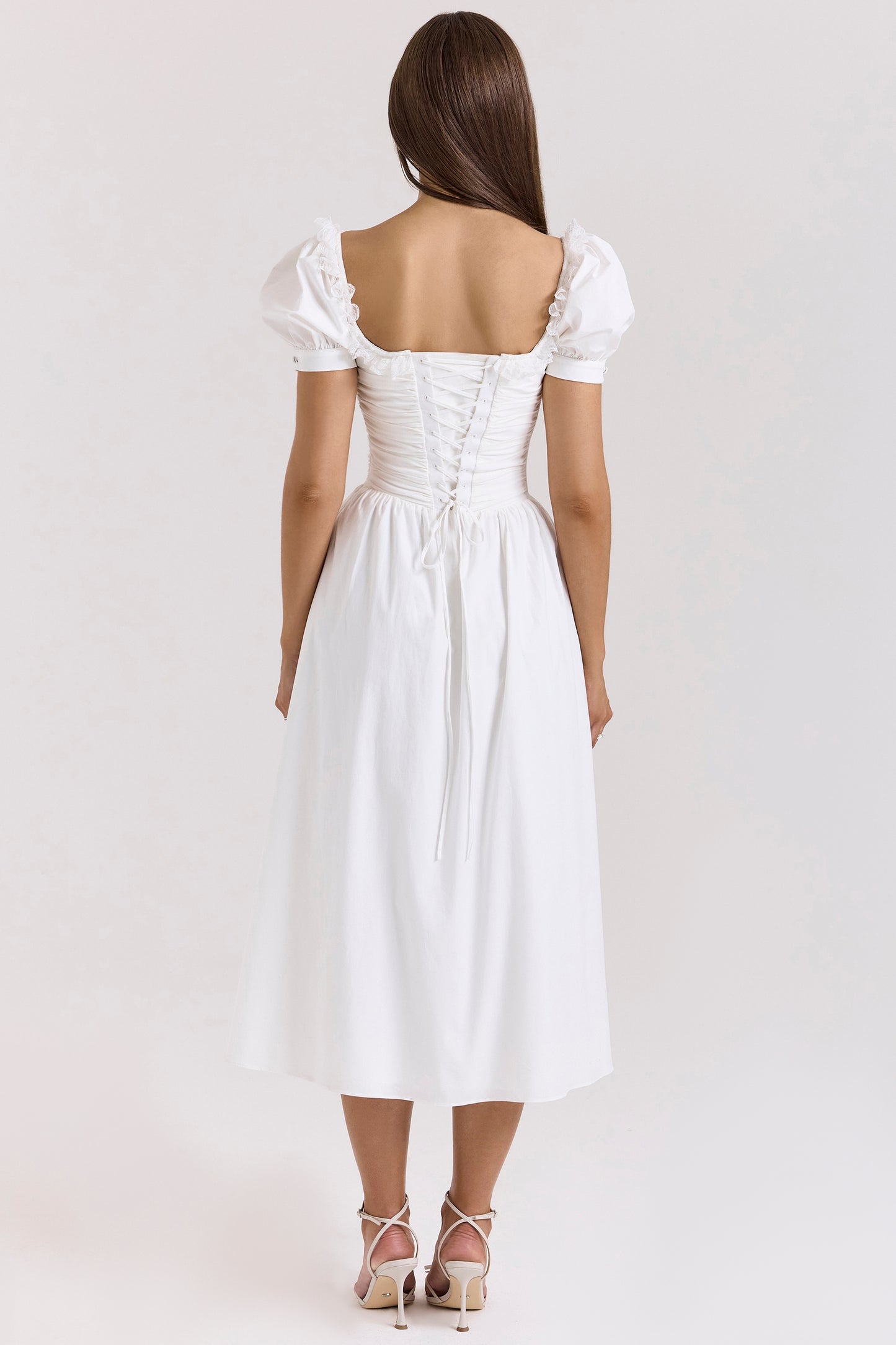 White – Sweet Lace-Panel A-Line Dress