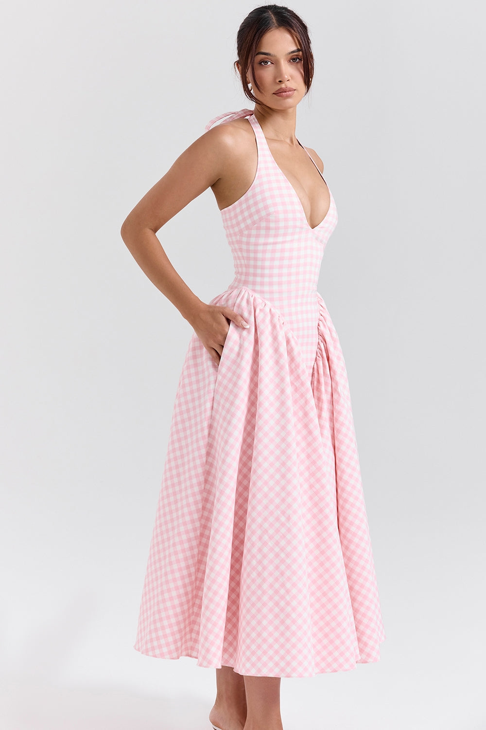 Pink – Sweet Pink Plaid Halter Dress