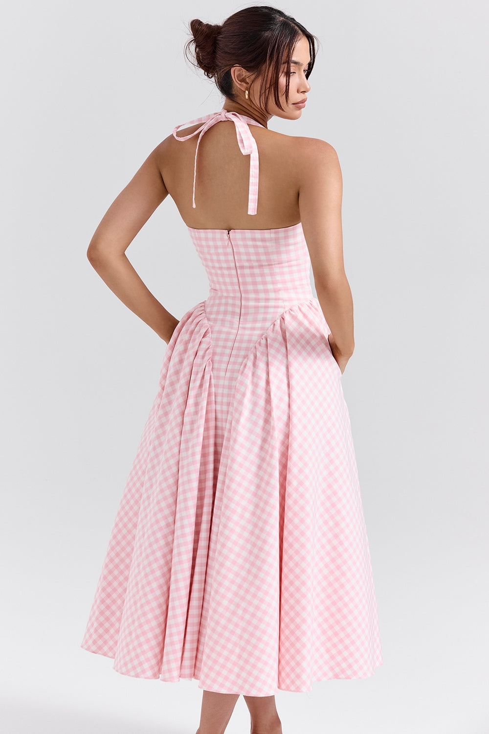 Pink – Sweet Pink Plaid Halter Dress