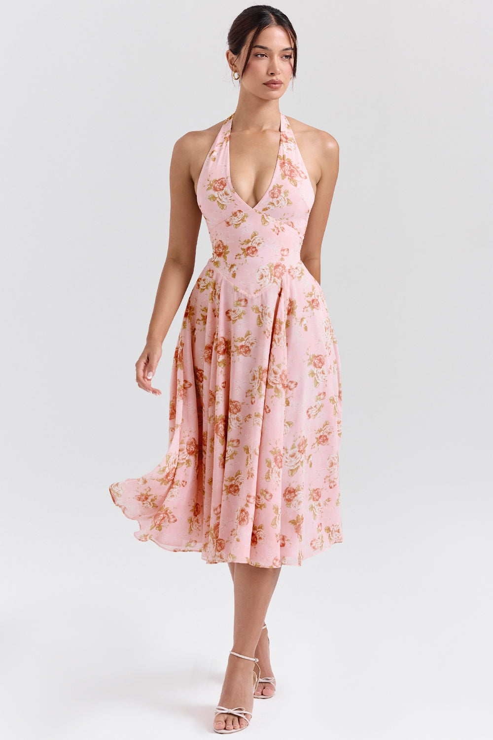 Pink – Romantic Floral Halter Vacation Dress