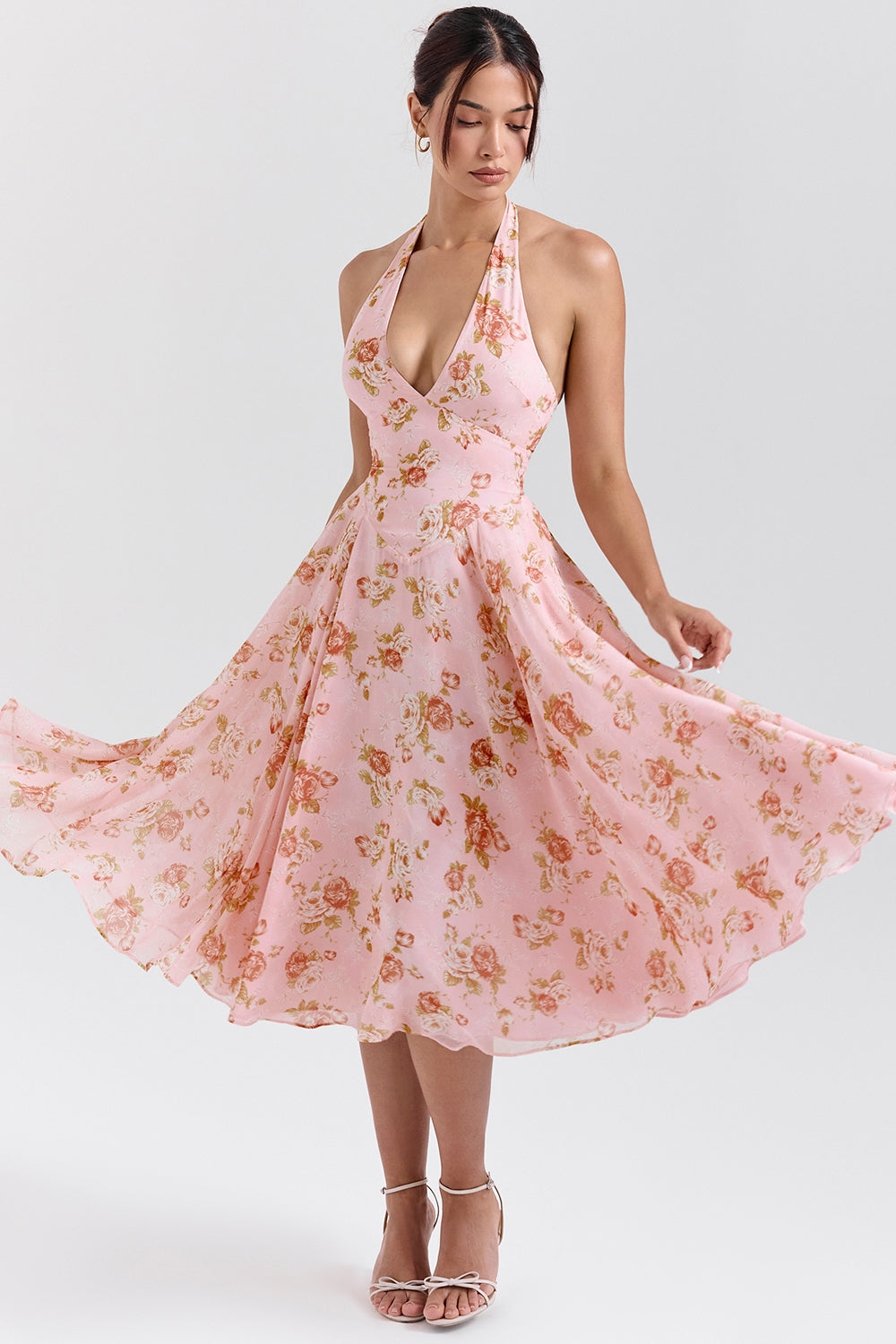 Pink – Romantic Floral Halter Vacation Dress