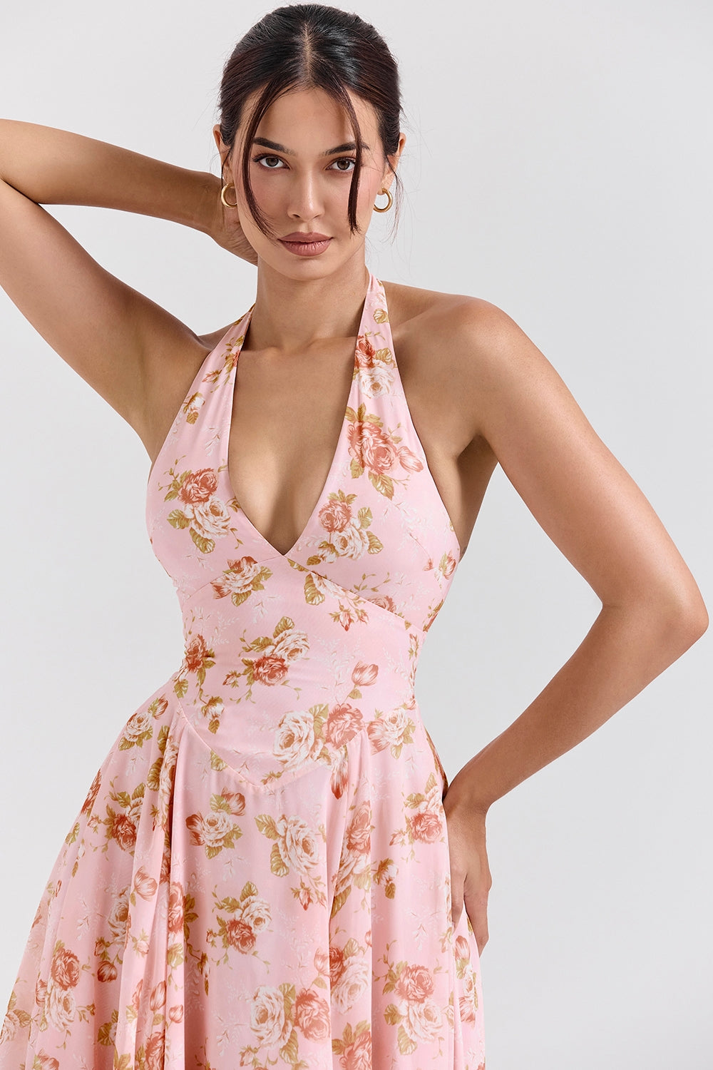 Pink – Romantic Floral Halter Vacation Dress