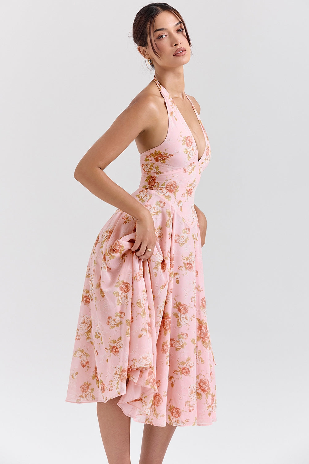 Pink – Romantic Floral Halter Vacation Dress