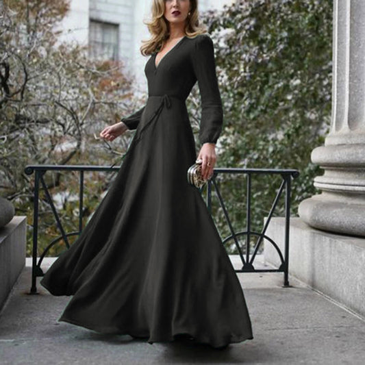 Cool Plain Black V-Neck Maxi Dress