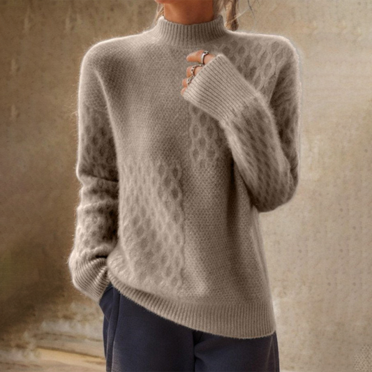 Brown Plain High Neck Sweater