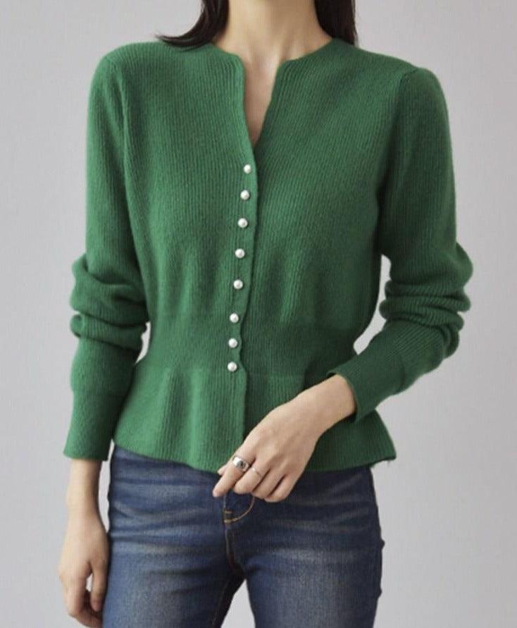 Emerald Green Button Front Peplum Outerwear Sweater