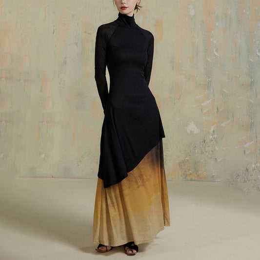 Modern Long Sleeve Black Maxi Dress