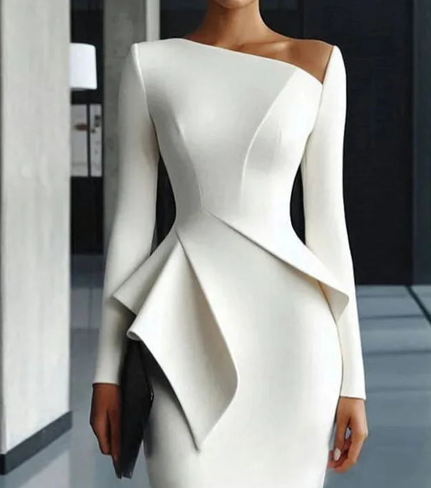 Classy Long Sleeve Plain Midi Dress