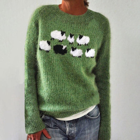 Green Long Sleeve Print Sweater