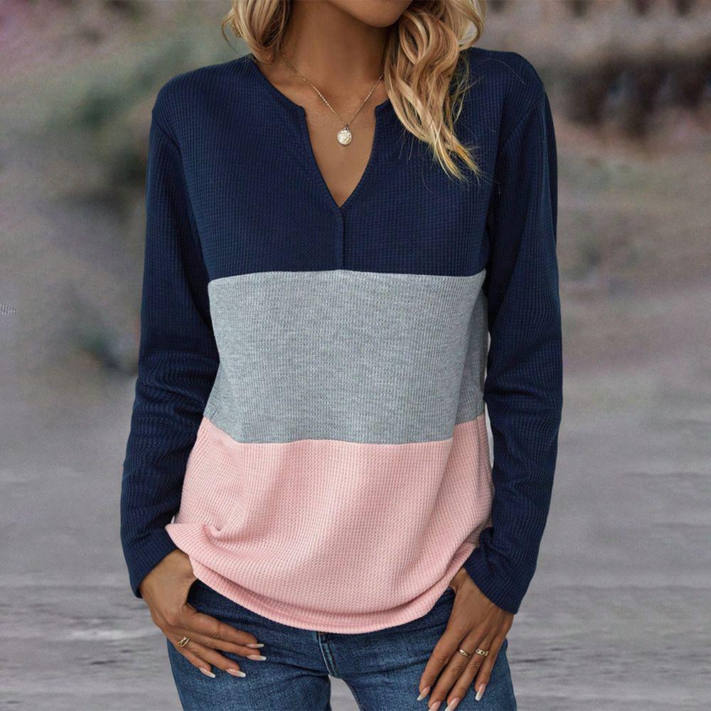 Navy Color Block V-Neck Top