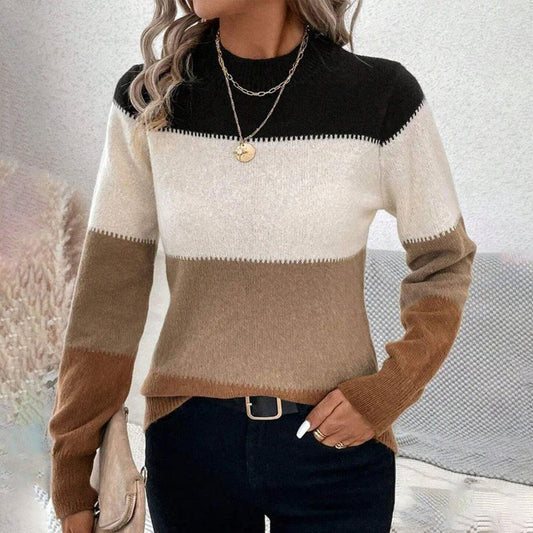 Popular Color Block Long Sleeve Sweater