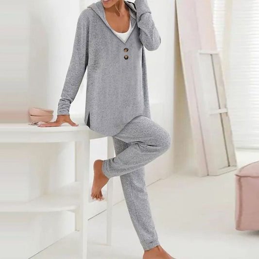 Grey Hoodie Long Sleeve Two Piece Set