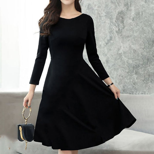 Unique Black Plain Long Sleeve Mini Dress