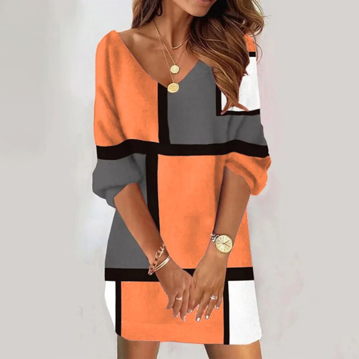 Groovy V-Neck Orange Mini Dress