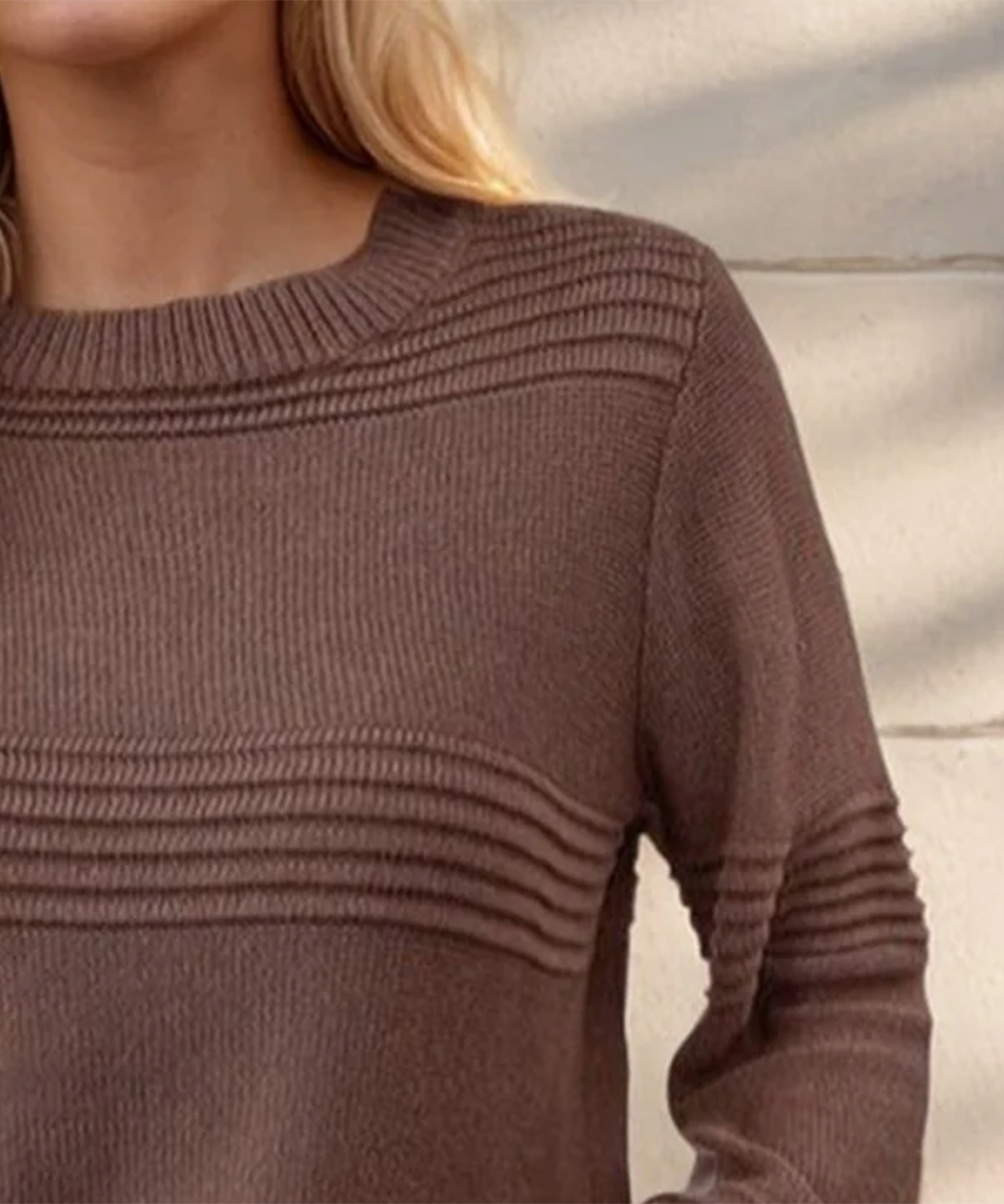 Coffee Plain Round Neck Sweater