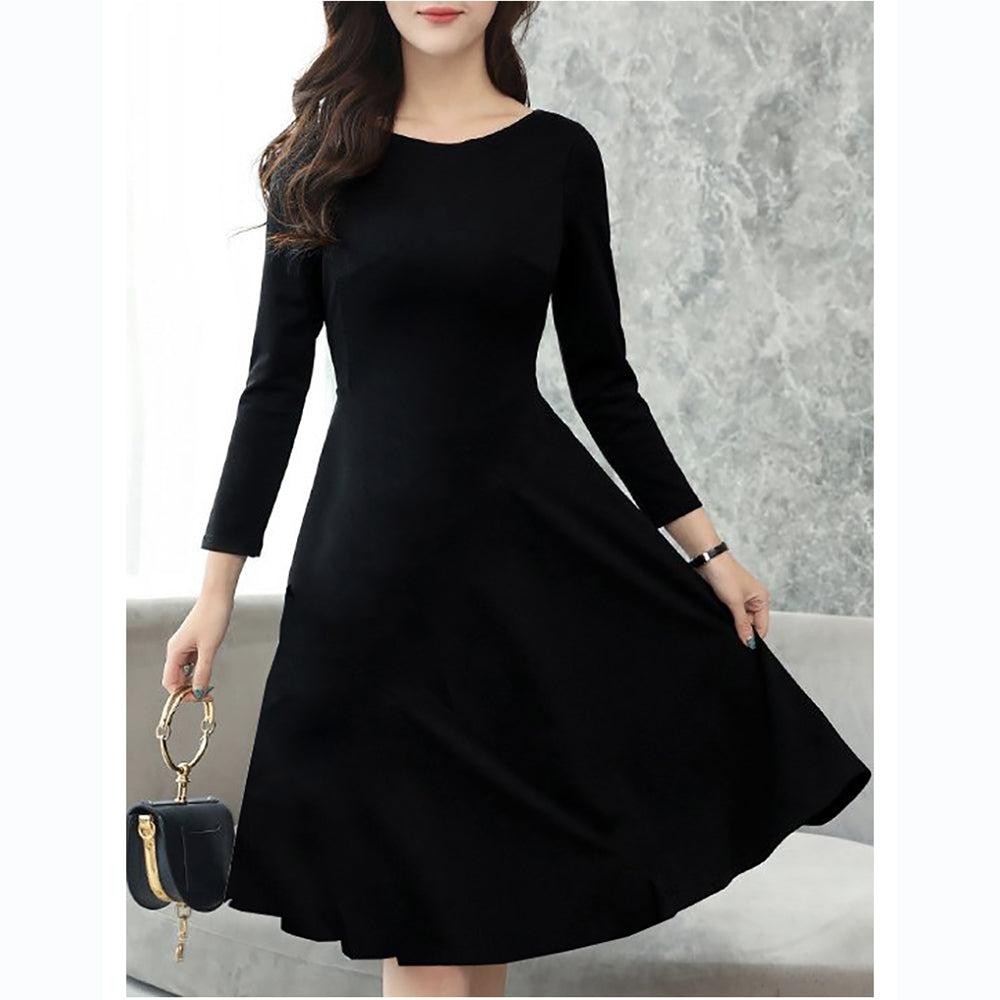 Unique Black Plain Long Sleeve Mini Dress