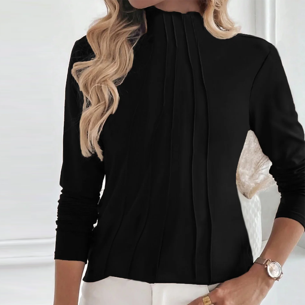 Black Plain Mock Neck Top