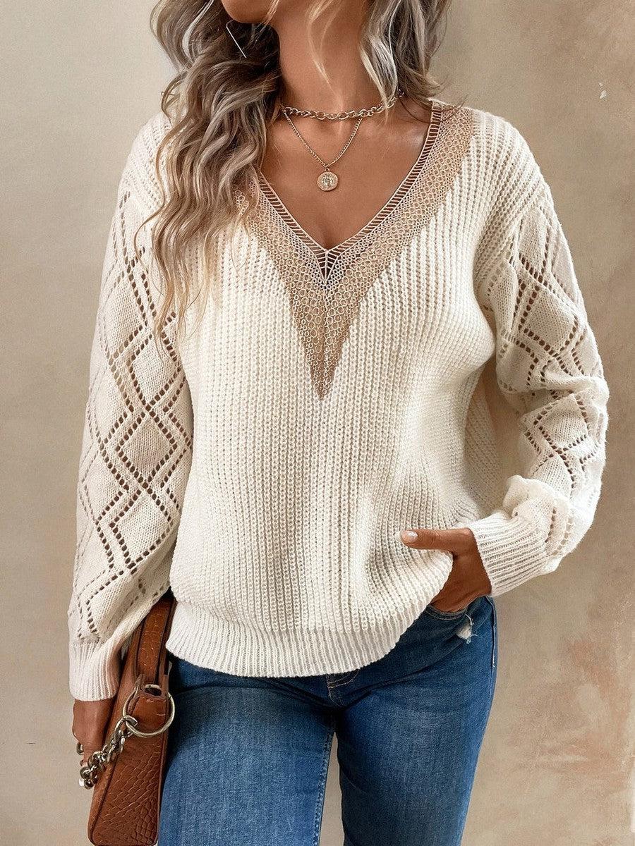 Simple Rib Knit V-Neck Sweater