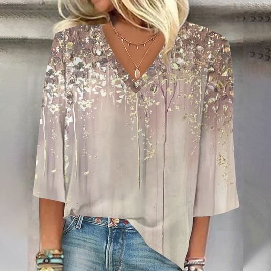 Champagne V-Neck 3/4 Sleeve Top