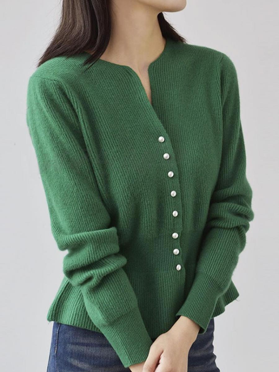 Emerald Green Button Front Peplum Outerwear Sweater