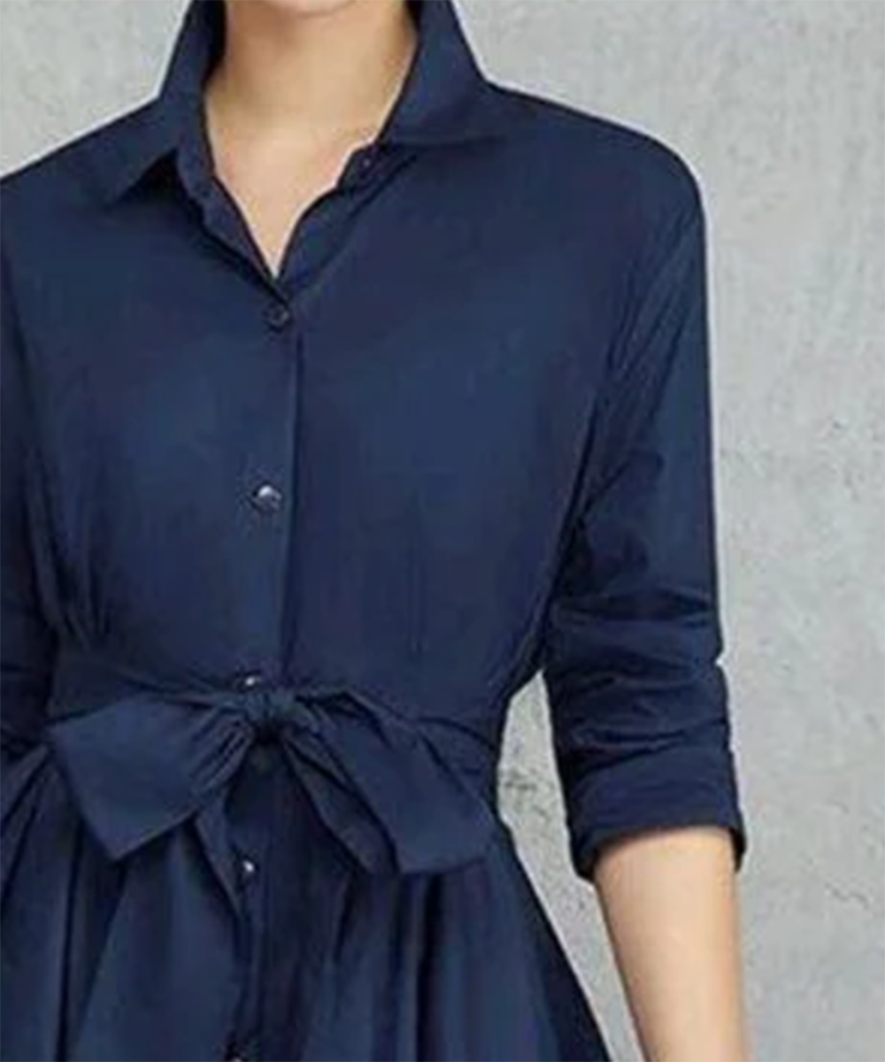 Navy Plain V-Neck Maxi Dress