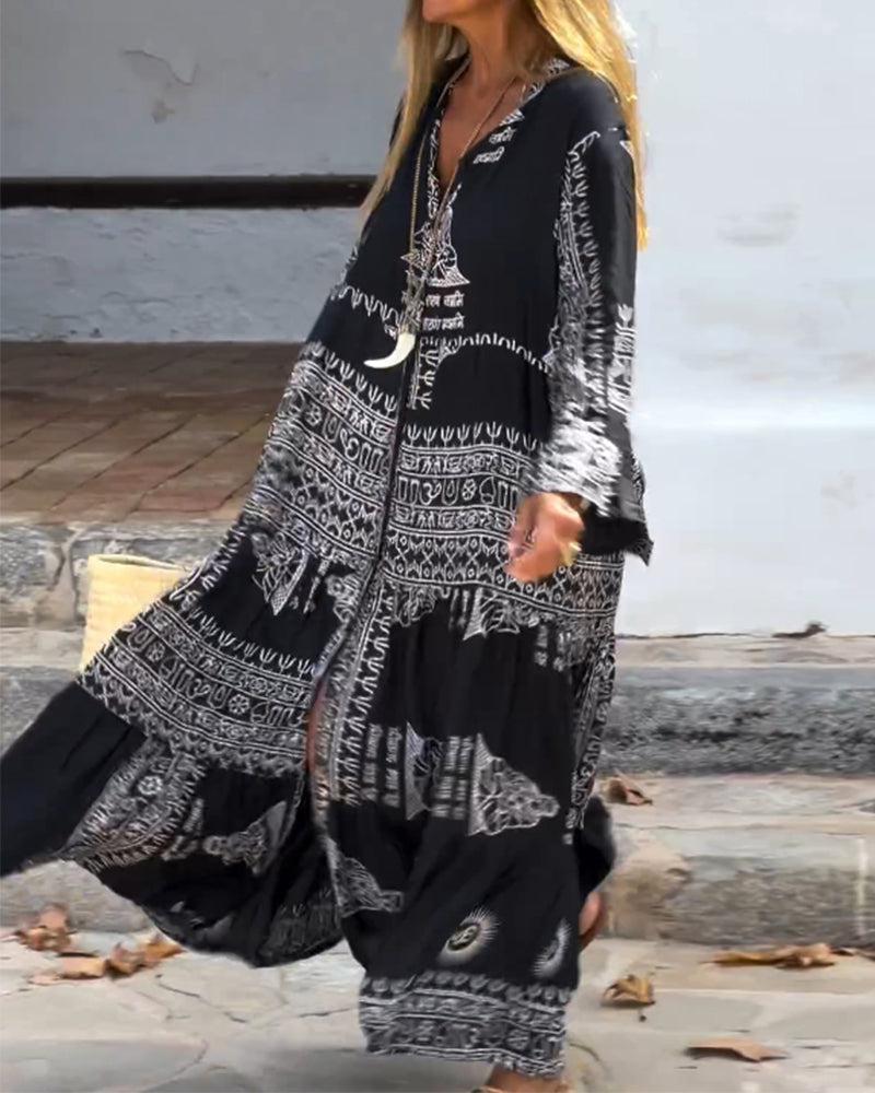 Trendy V-Neck Bell Sleeve Maxi Dress