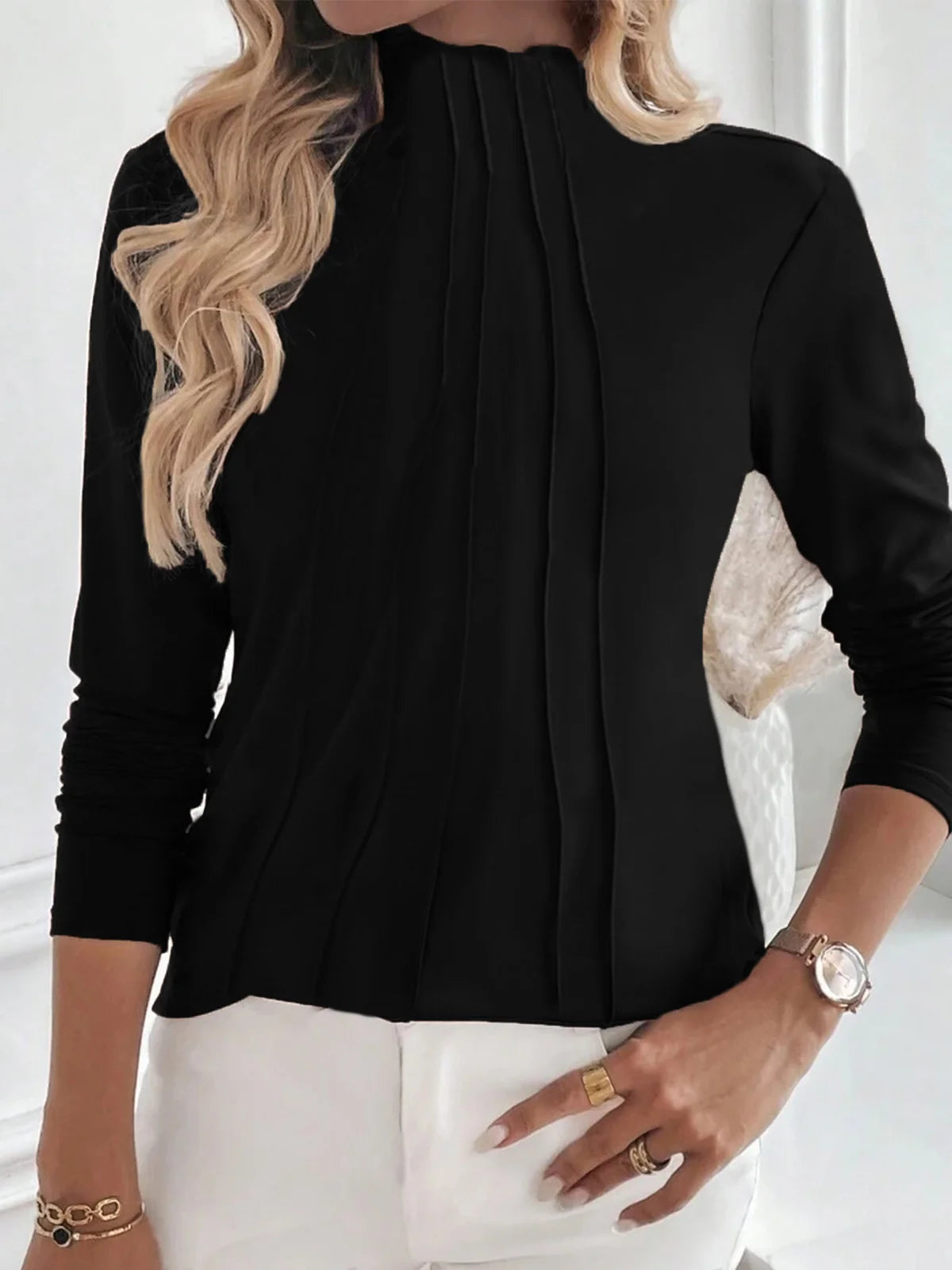 Black Plain Mock Neck Top