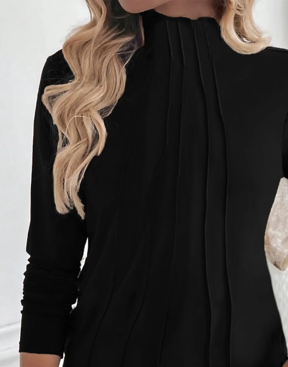 Black Plain Mock Neck Top