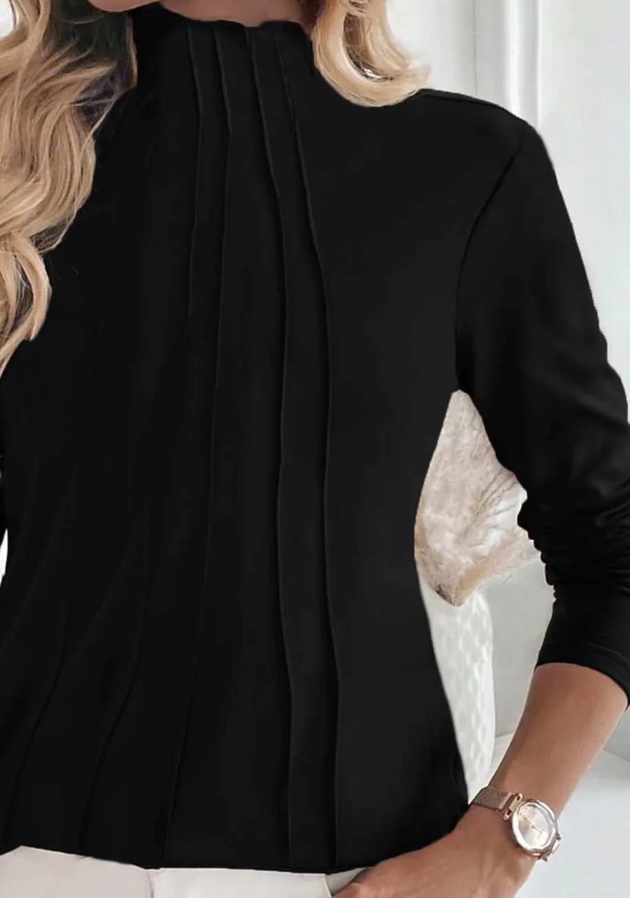 Black Plain Mock Neck Top