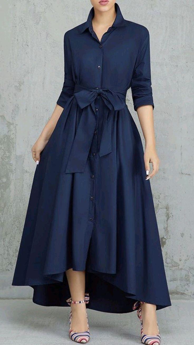 Navy Plain V-Neck Maxi Dress