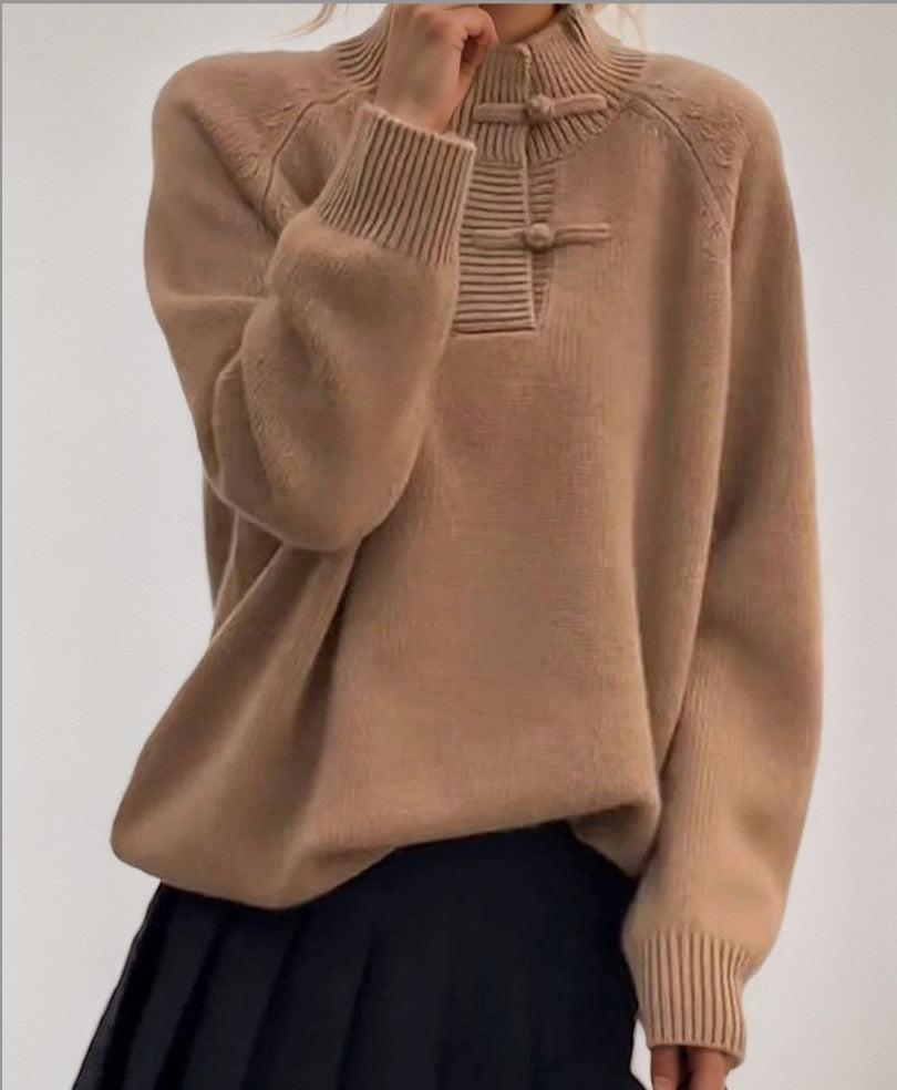 Brown Long Sleeve Plain Sweater