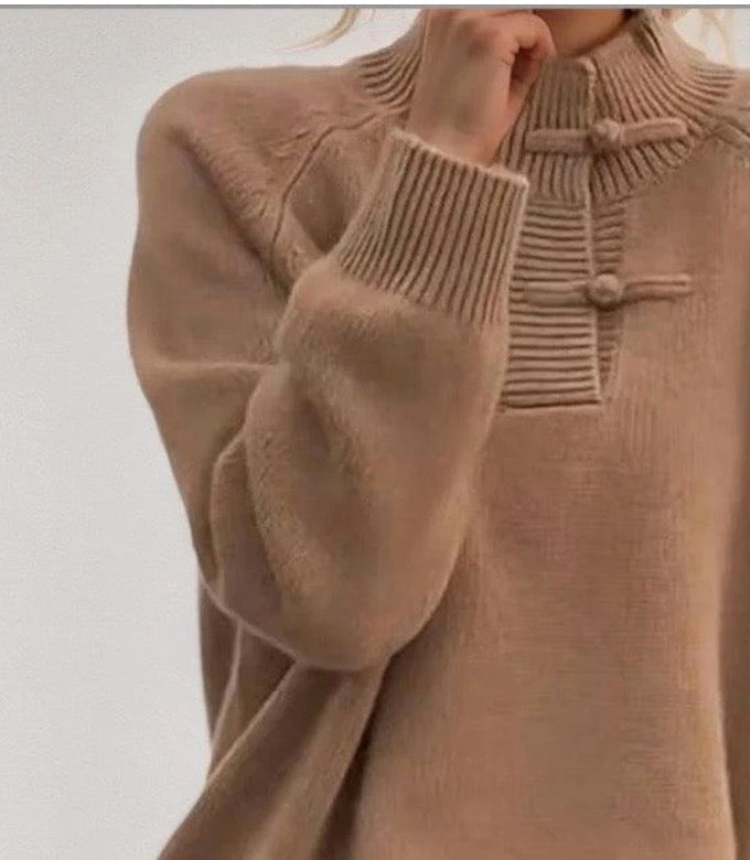 Brown Long Sleeve Plain Sweater