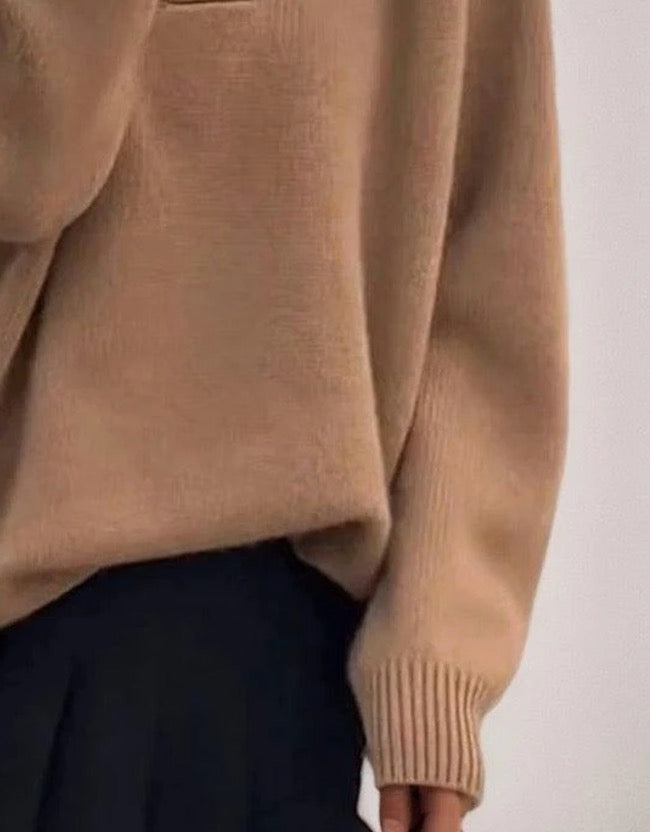 Brown Long Sleeve Plain Sweater