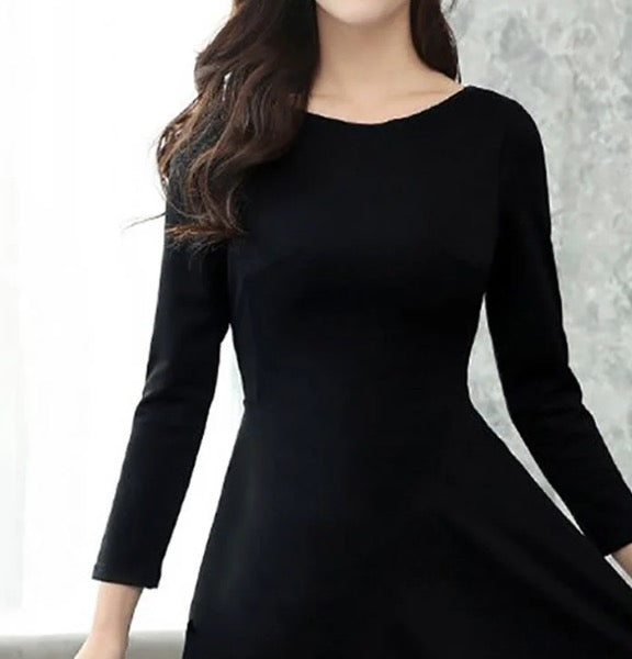 Unique Black Plain Long Sleeve Mini Dress