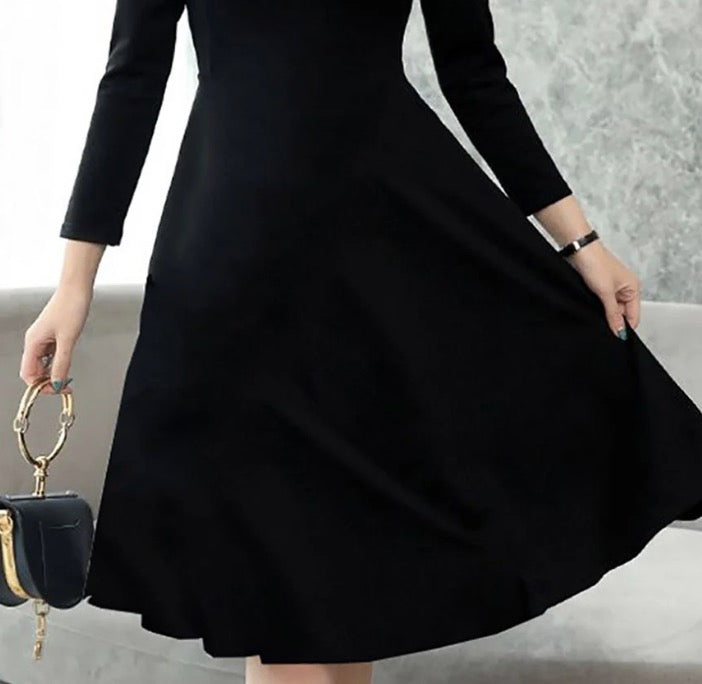 Unique Black Plain Long Sleeve Mini Dress