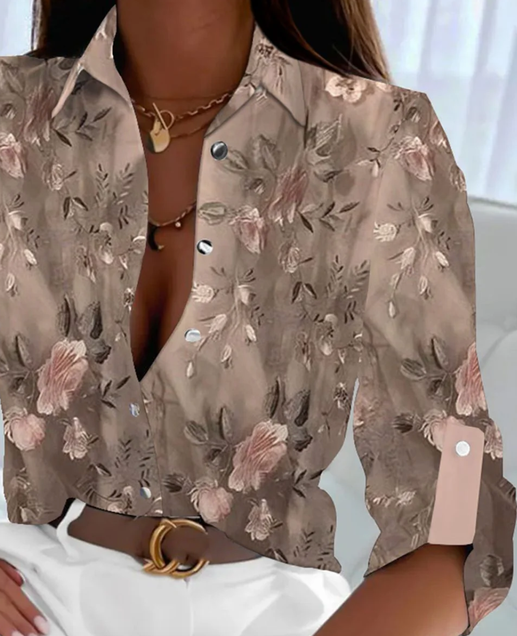 Sweet Pink Floral Print Collared Shirt