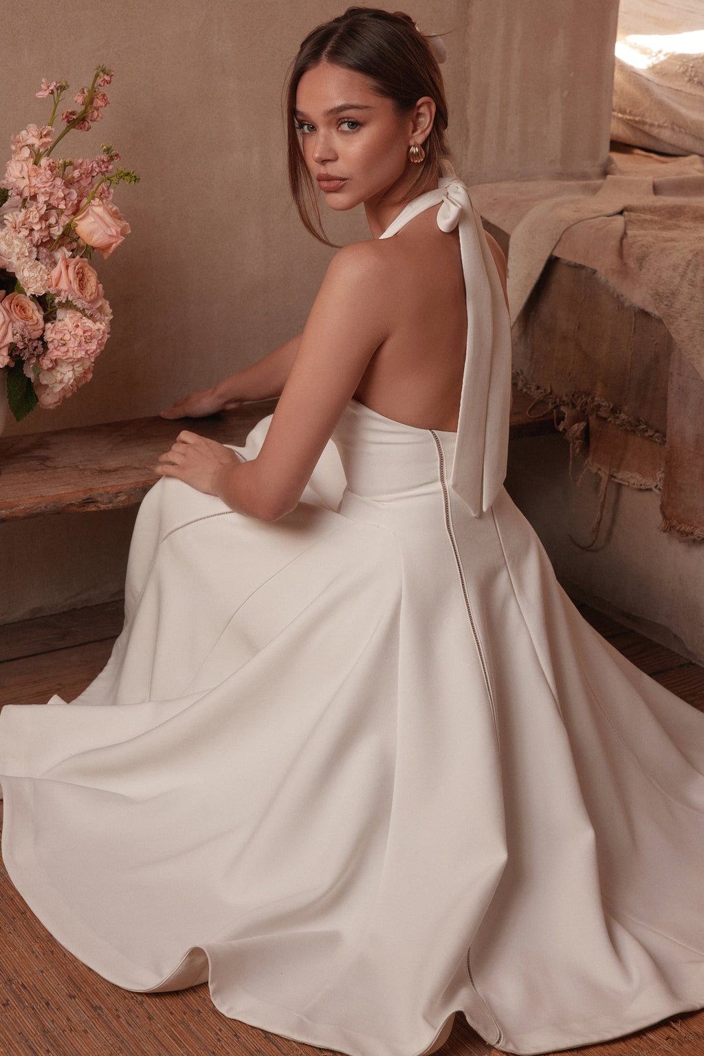 White – Ruched Slim-Fit Halter Dress