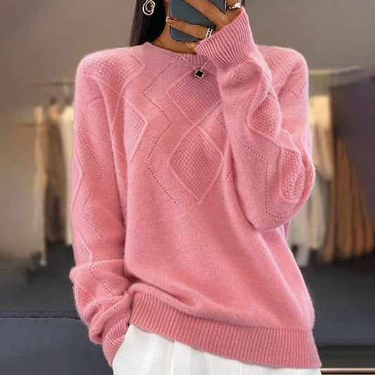 Sweet Pink Plain Long Sleeve Sweater