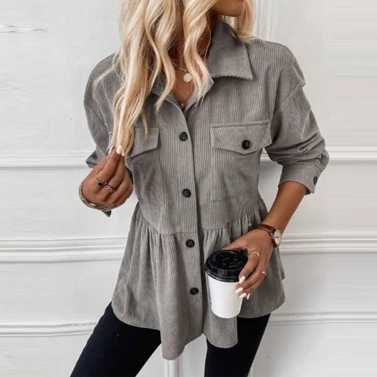 Modern Collared Plain Long Sleeve Outerwear