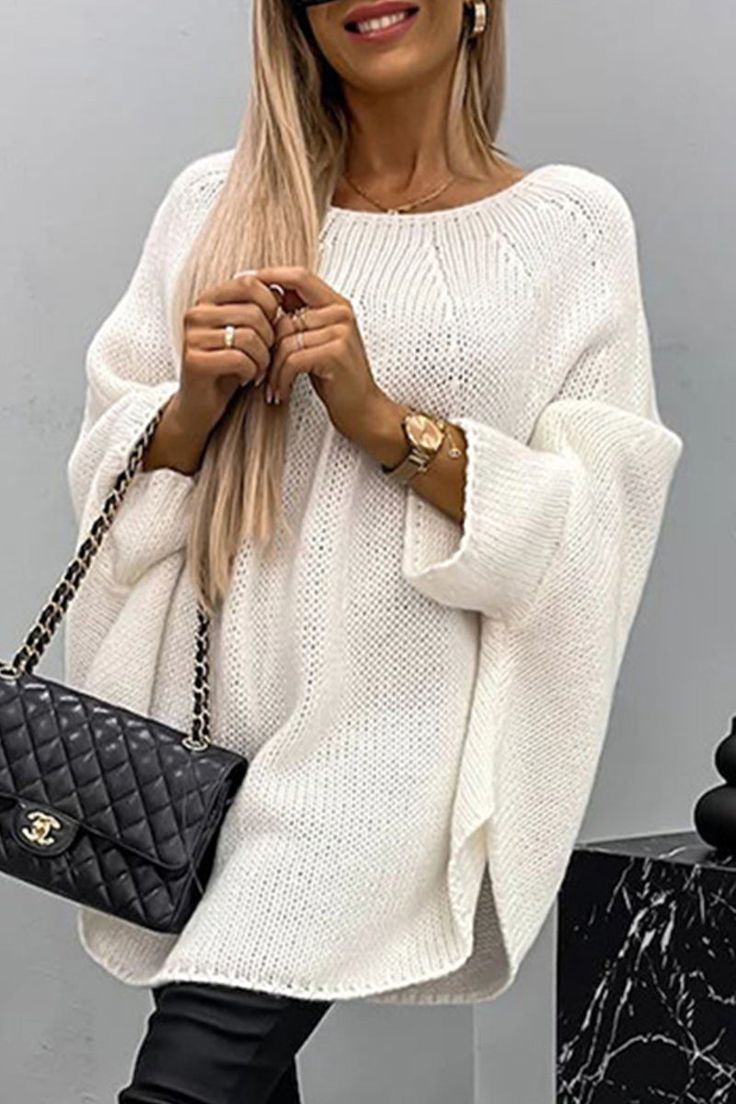 Baggy Plain Round Neck Sweater