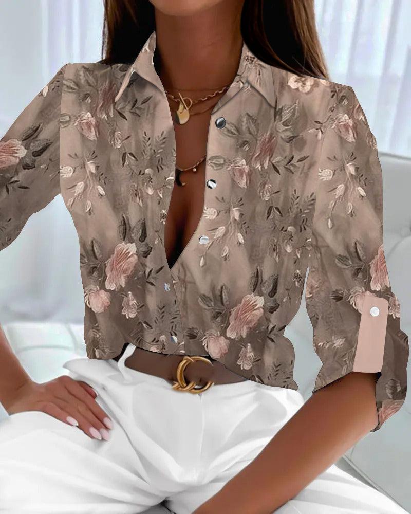 Sweet Pink Floral Print Collared Shirt