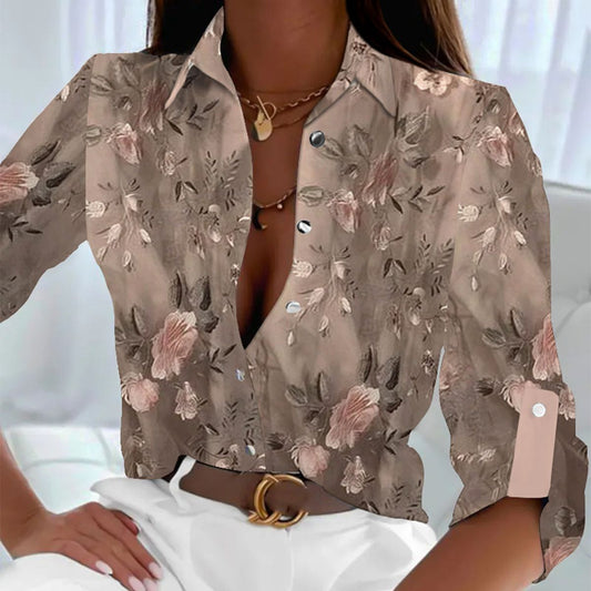 Sweet Pink Floral Print Collared Shirt