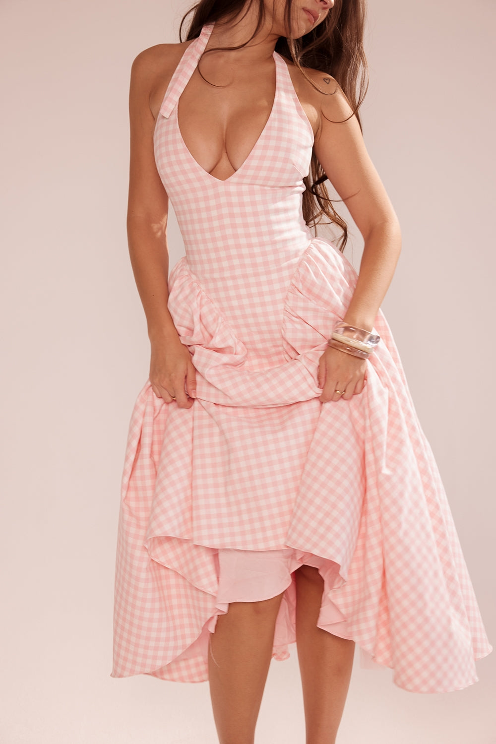 Pink – Sweet Pink Plaid Halter Dress