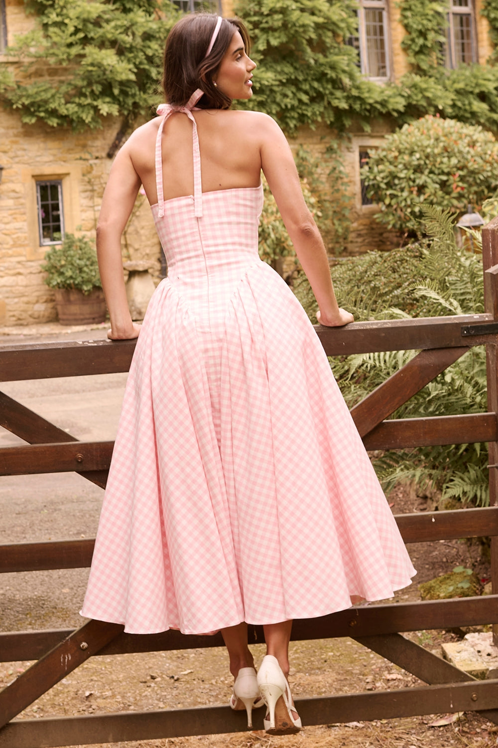 Pink – Sweet Pink Plaid Halter Dress