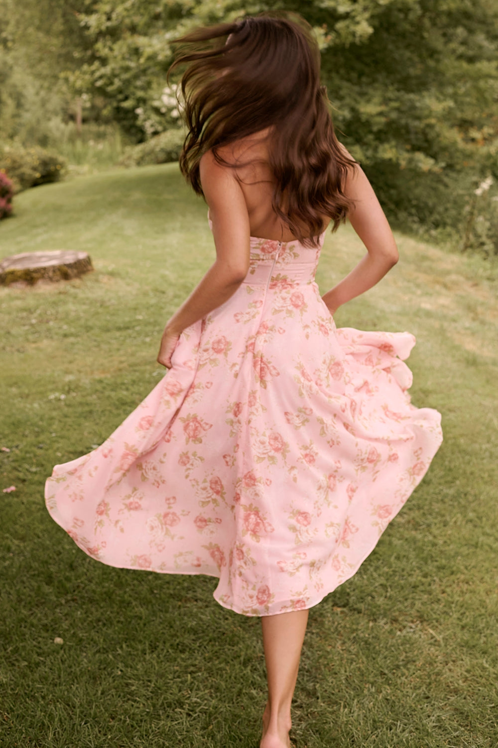 Pink – Romantic Floral Halter Vacation Dress
