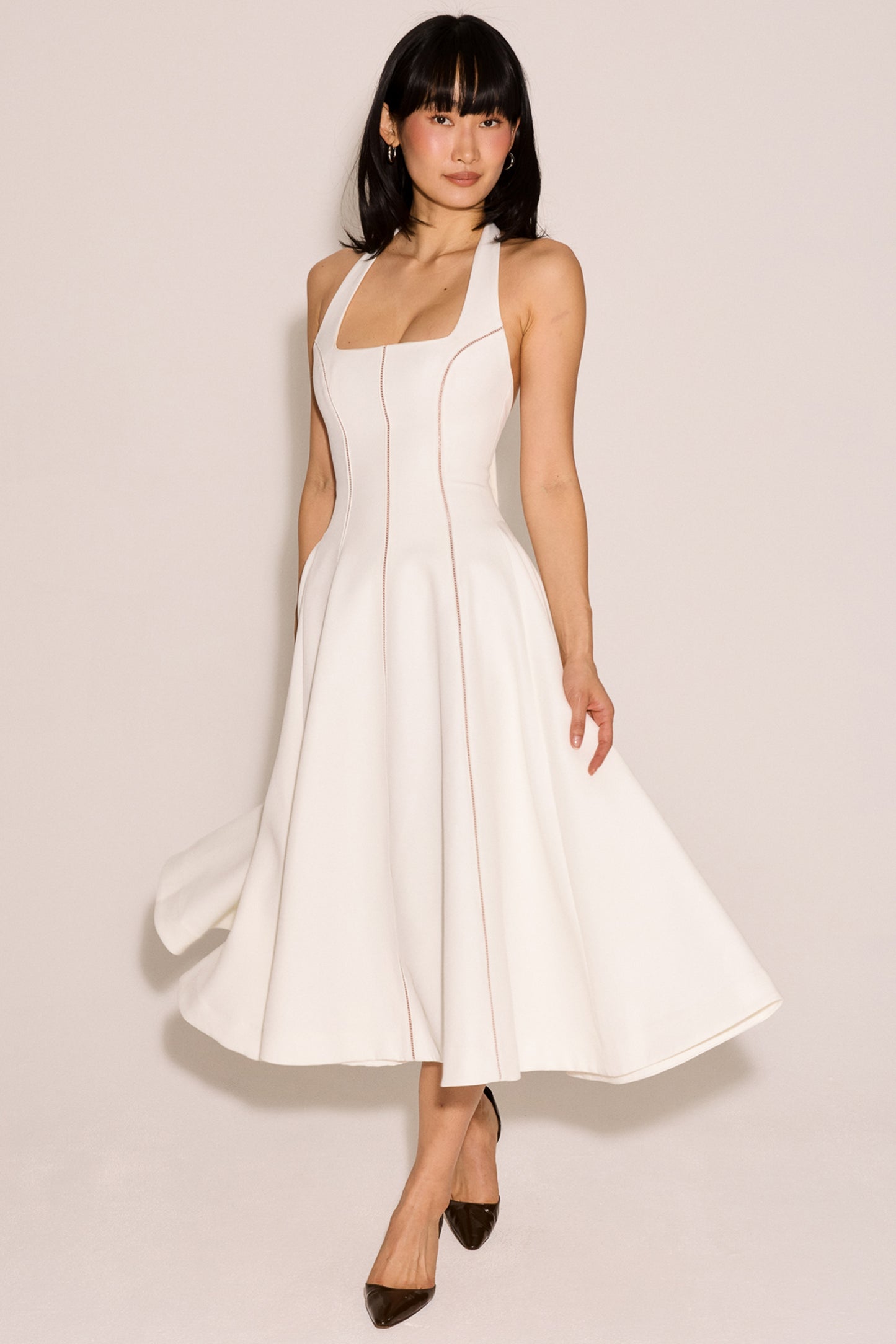 White – Ruched Slim-Fit Halter Dress