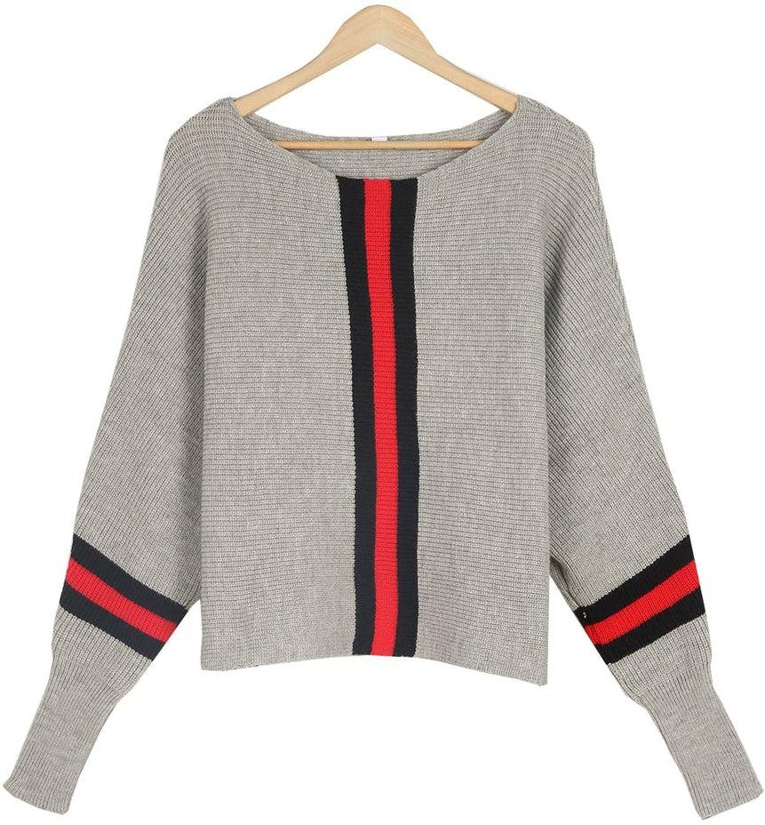 Boston Red Striped Gray Dolman Sweater