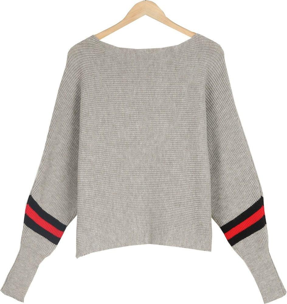 Boston Red Striped Gray Dolman Sweater