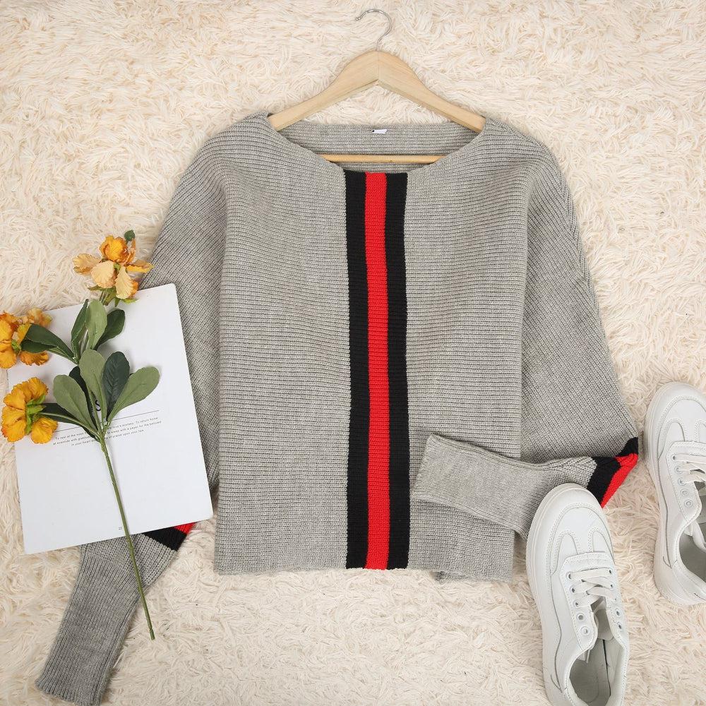 Boston Red Striped Gray Dolman Sweater