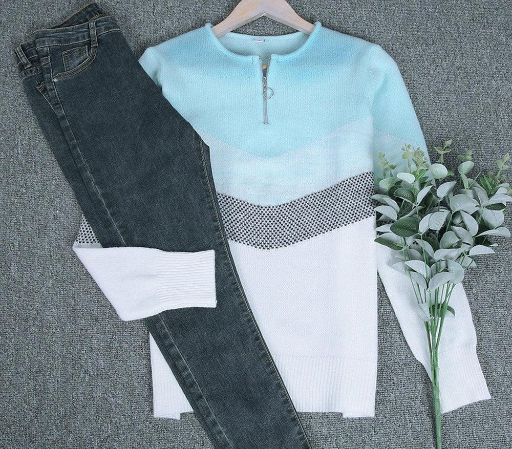 Blue Skies Chevron Zipper Sweater